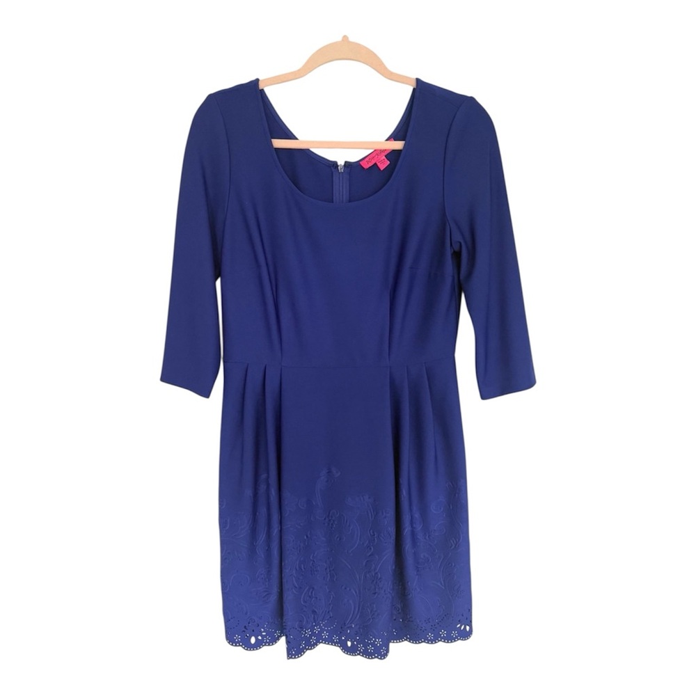 Betsey Johnson Sapphire Blue Embossed Dress Cut Out Hem-Size 12-Gorgeous!